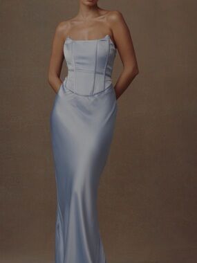 Meshki Light Blue Strapless Satin Corset Gown